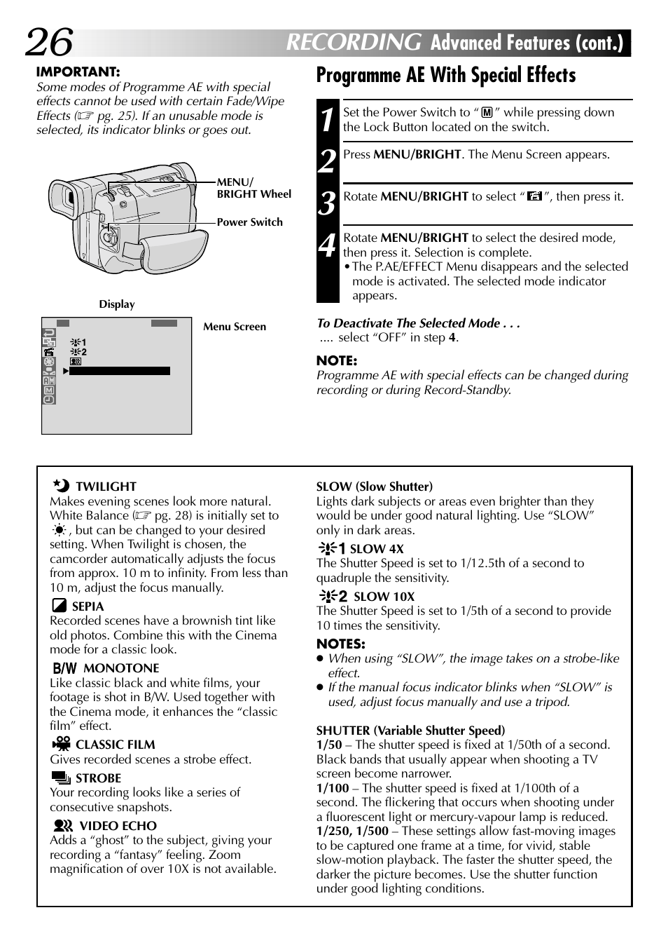 Recording | JVC GR-DVL105 User Manual | Page 26 / 72