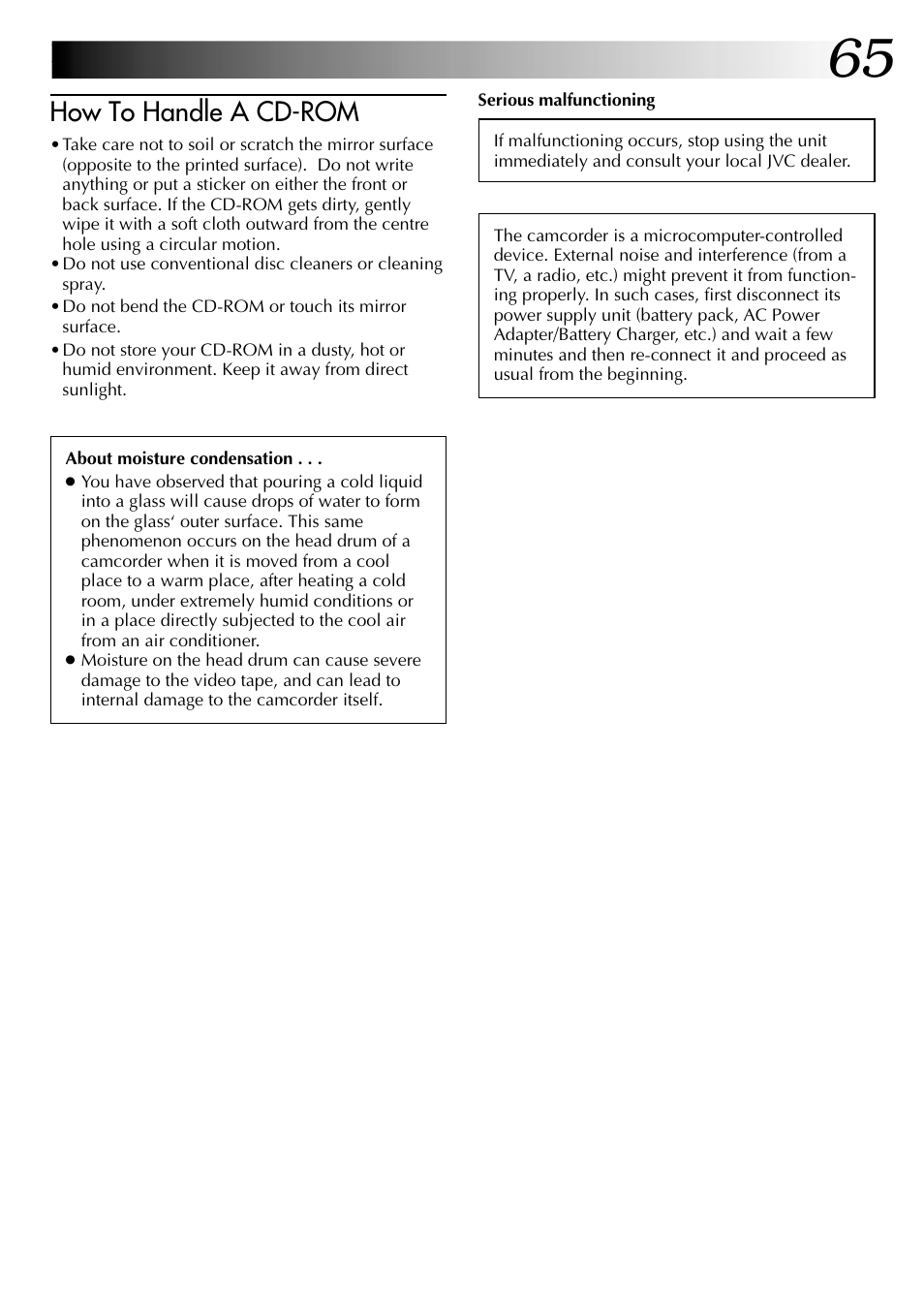 How to handle a cd-rom | JVC GR-DVL105 User Manual | Page 65 / 72