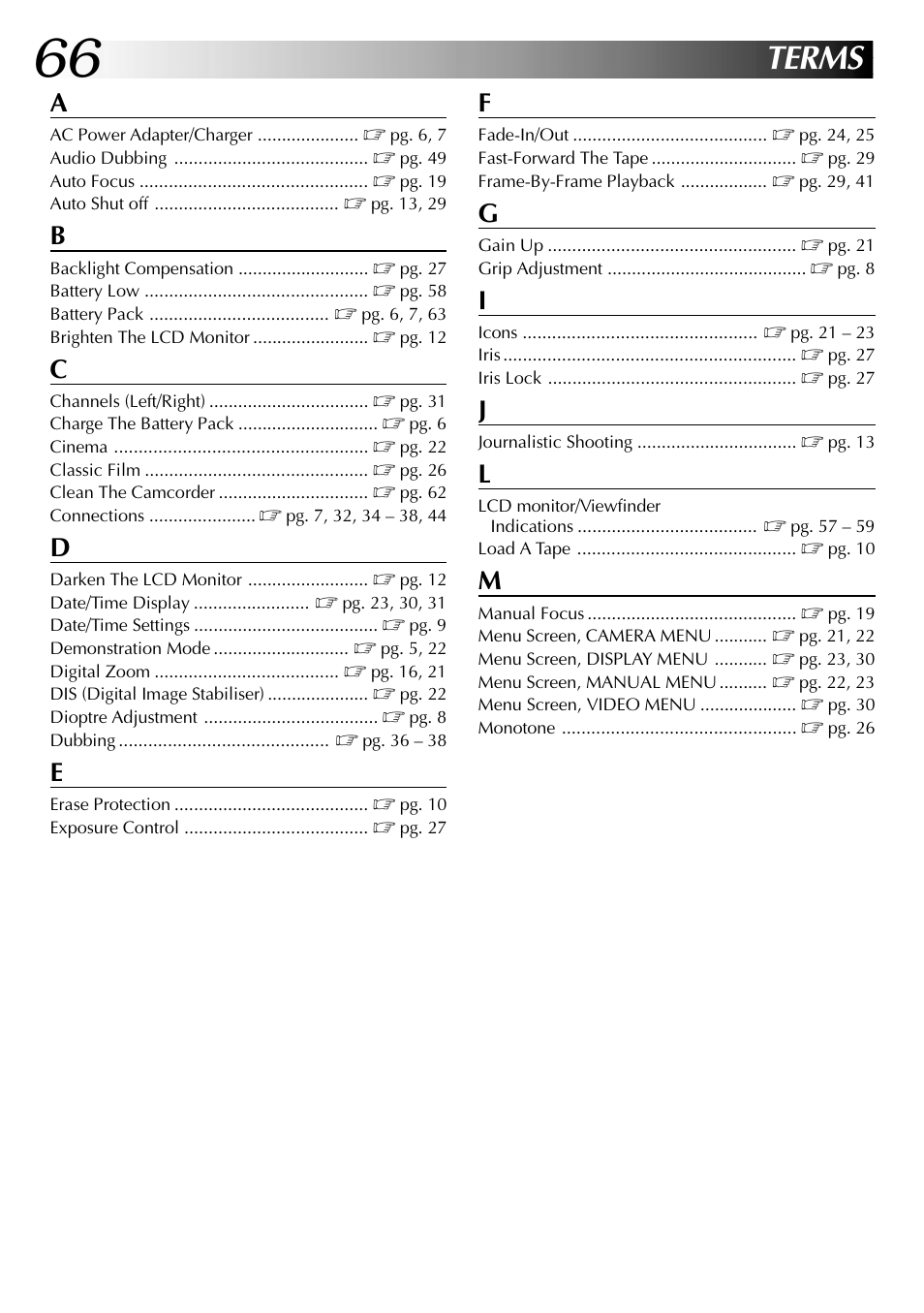 Terms | JVC GR-DVL105 User Manual | Page 66 / 72