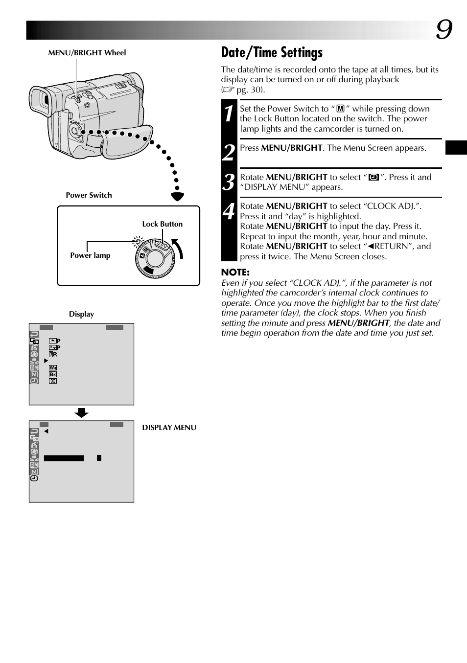 Date/time settings | JVC GR-DVL105 User Manual | Page 9 / 72