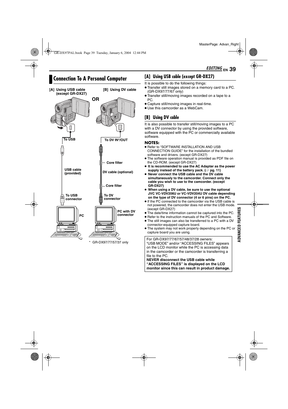 Connection to a personal computer, Pg. 39) | JVC GR-DX28 User Manual | Page 39 / 52