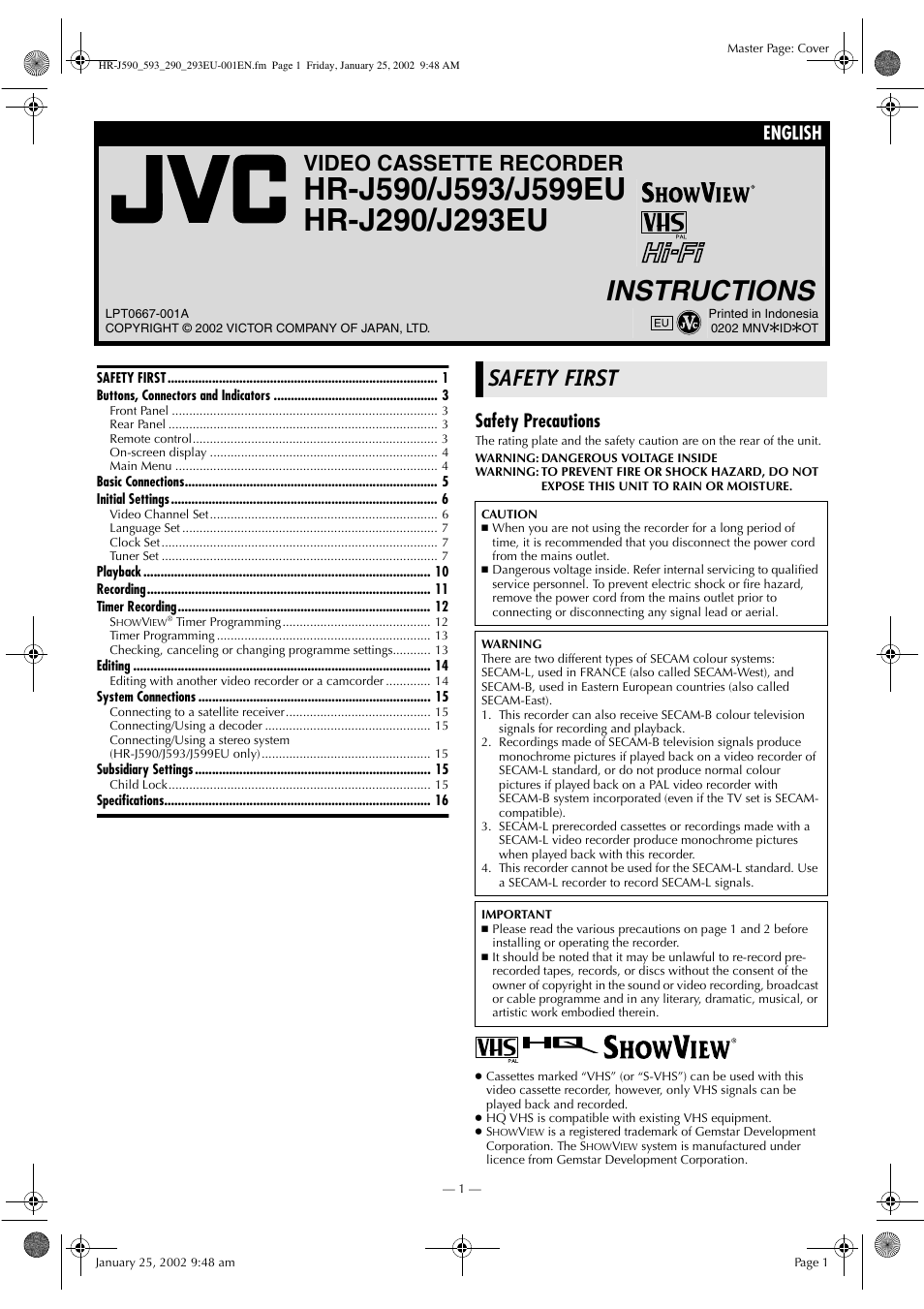 JVC HR-J590 User Manual | 16 pages