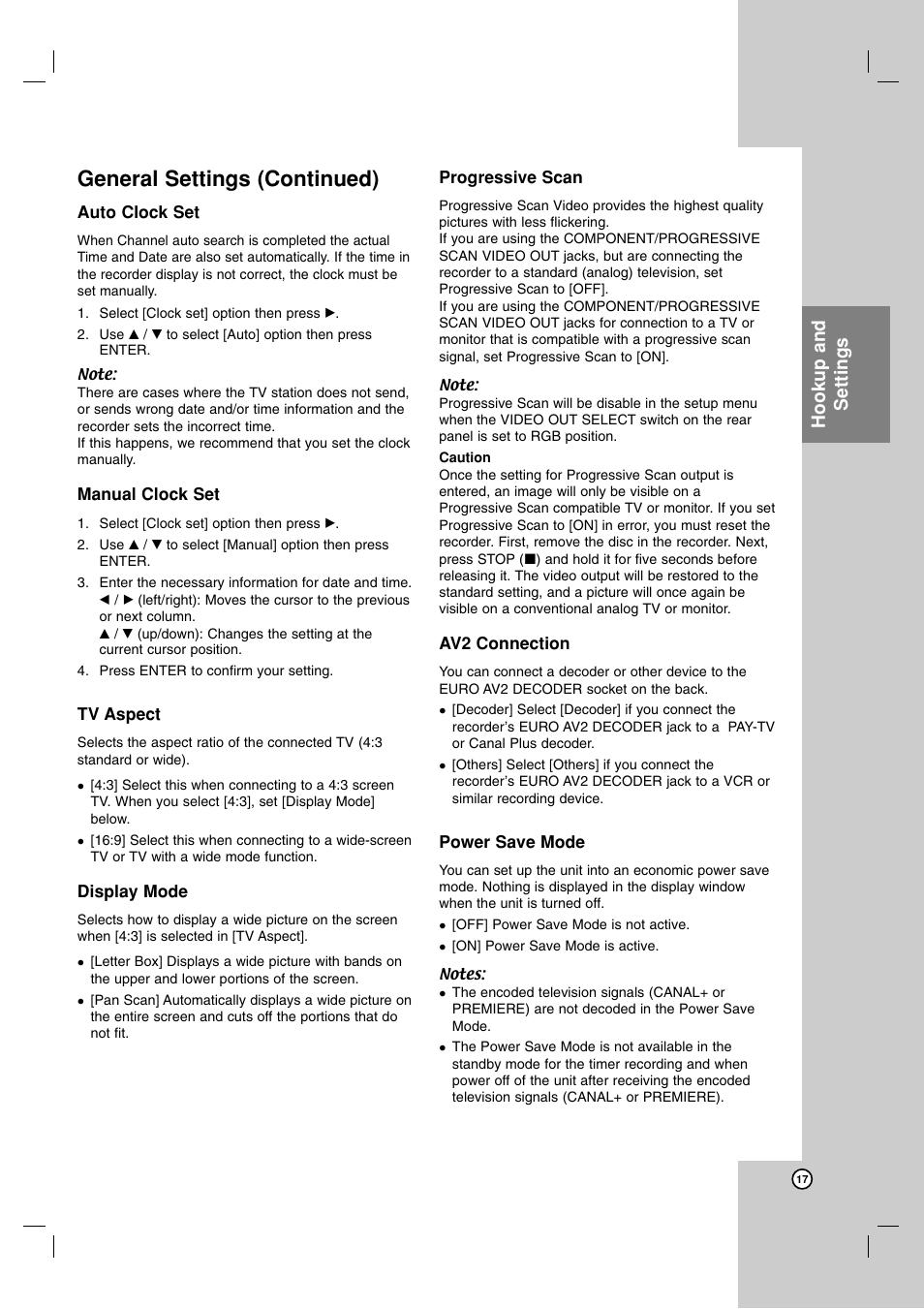 General settings (continued), Hookup and settings | JVC DR-MH220SE User Manual | Page 17 / 58