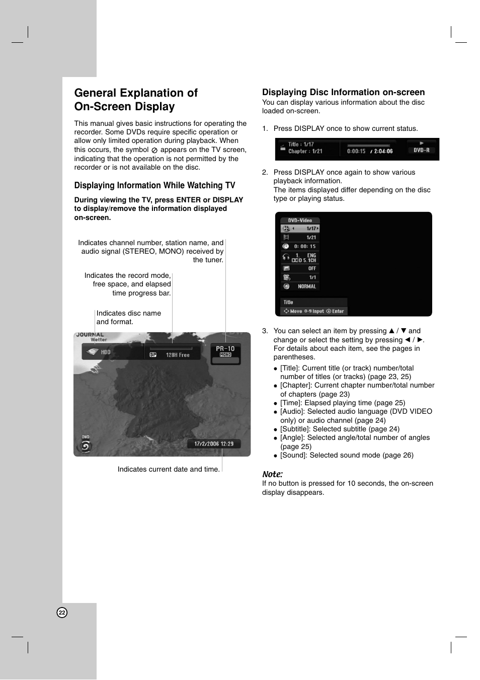 General explanation of on-screen display | JVC DR-MH220SE User Manual | Page 22 / 58