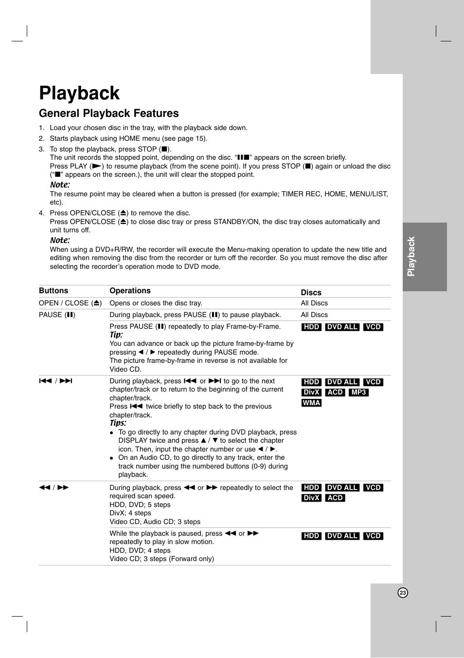 General playback features, Playback | JVC DR-MH220SE User Manual | Page 23 / 58