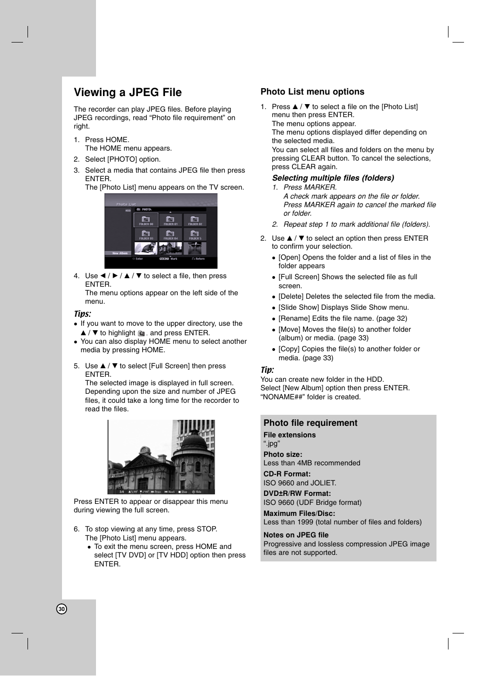 Viewing a jpeg file | JVC DR-MH220SE User Manual | Page 30 / 58