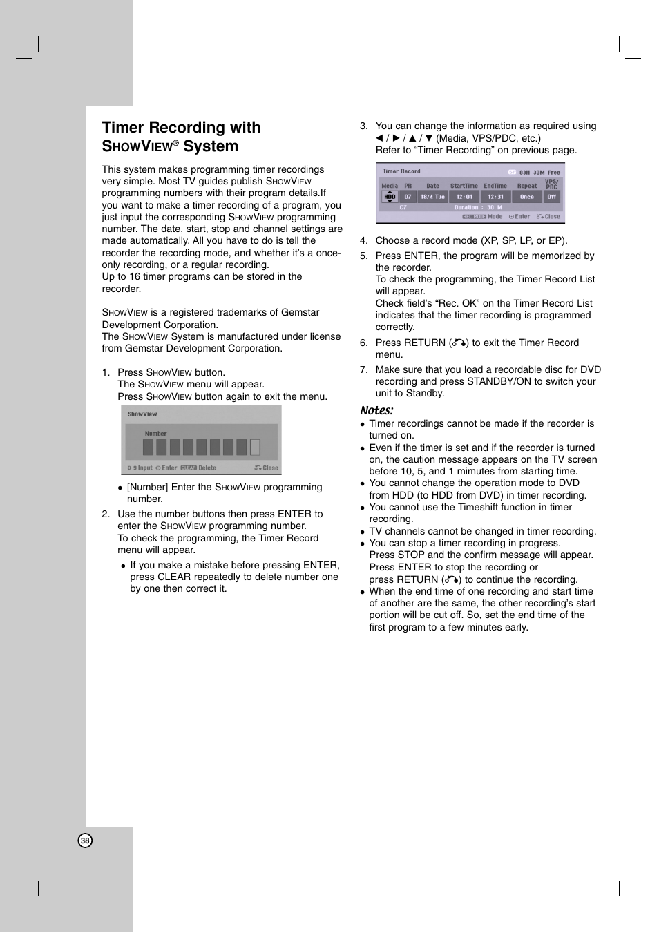 Timer recording with s, System | JVC DR-MH220SE User Manual | Page 38 / 58