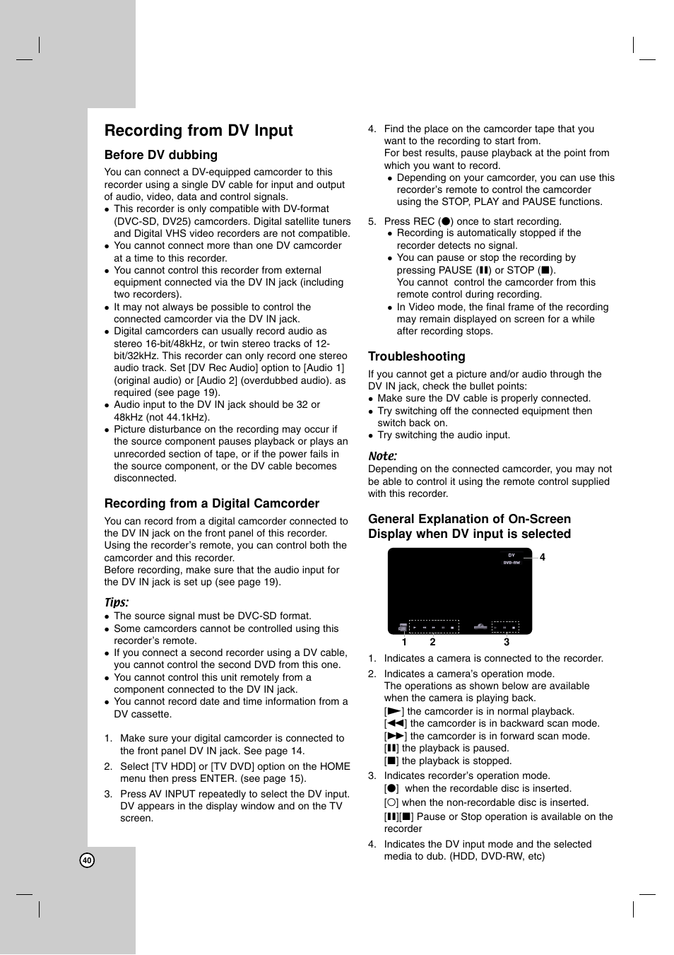 Recording from dv input | JVC DR-MH220SE User Manual | Page 40 / 58