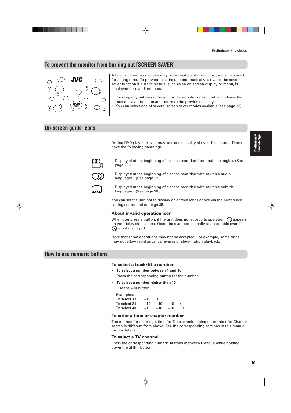 On-screen guide icons, How to use numeric buttons | JVC XV-511BK  EN User Manual | Page 13 / 48