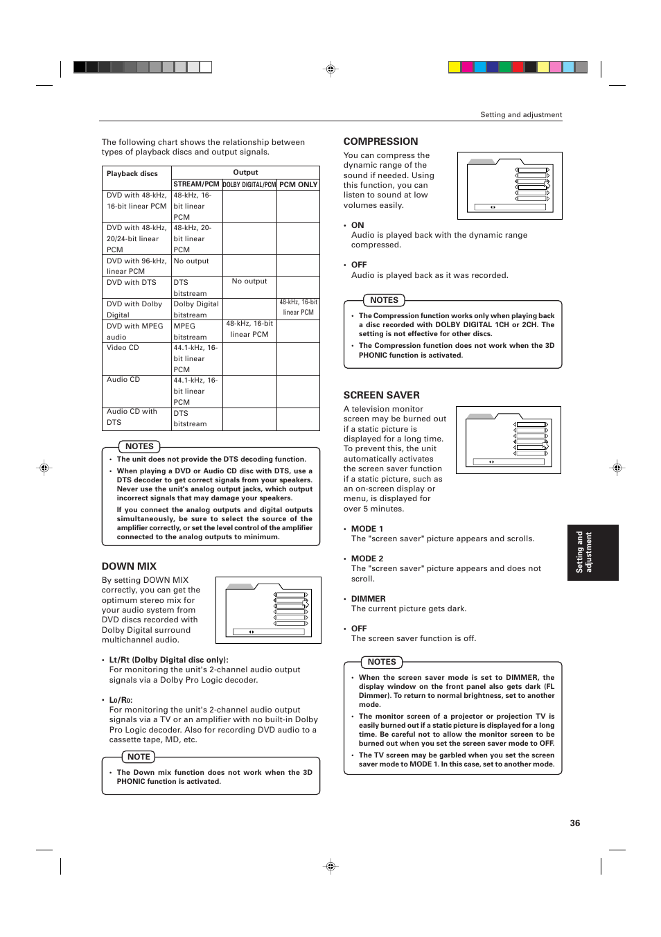 Down mix, Compression, Screen saver | JVC XV-511BK  EN User Manual | Page 39 / 48