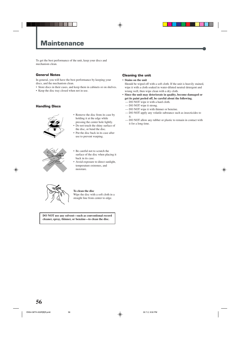 Maintenance | JVC TH-A30R User Manual | Page 60 / 64