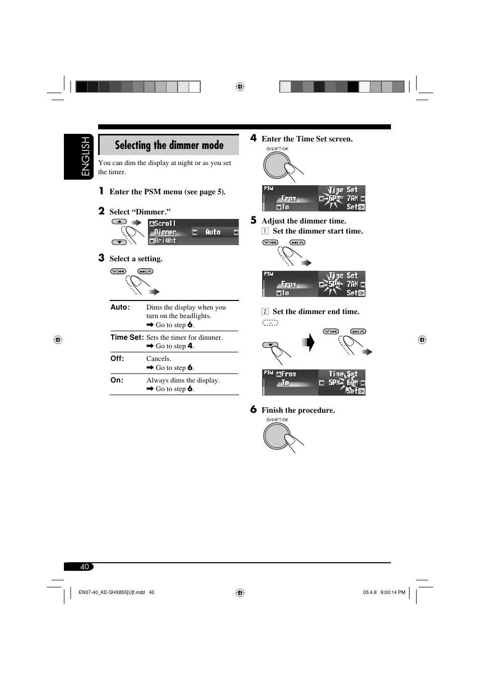 Selecting the dimmer mode, English 4 | JVC EXAD LVT1373-001A User Manual | Page 40 / 58