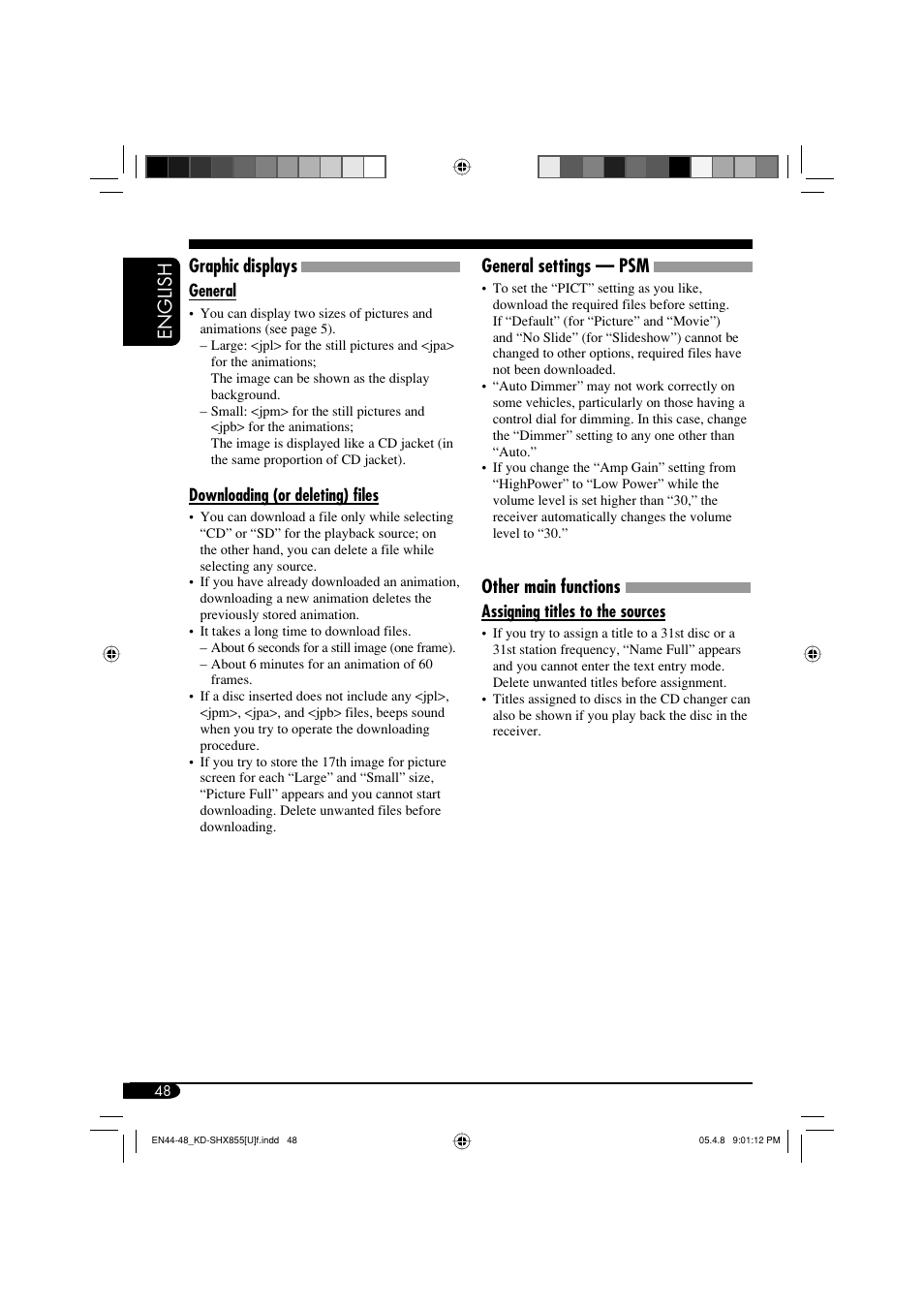 English graphic displays, General settings — psm, Other main functions | JVC EXAD LVT1373-001A User Manual | Page 48 / 58