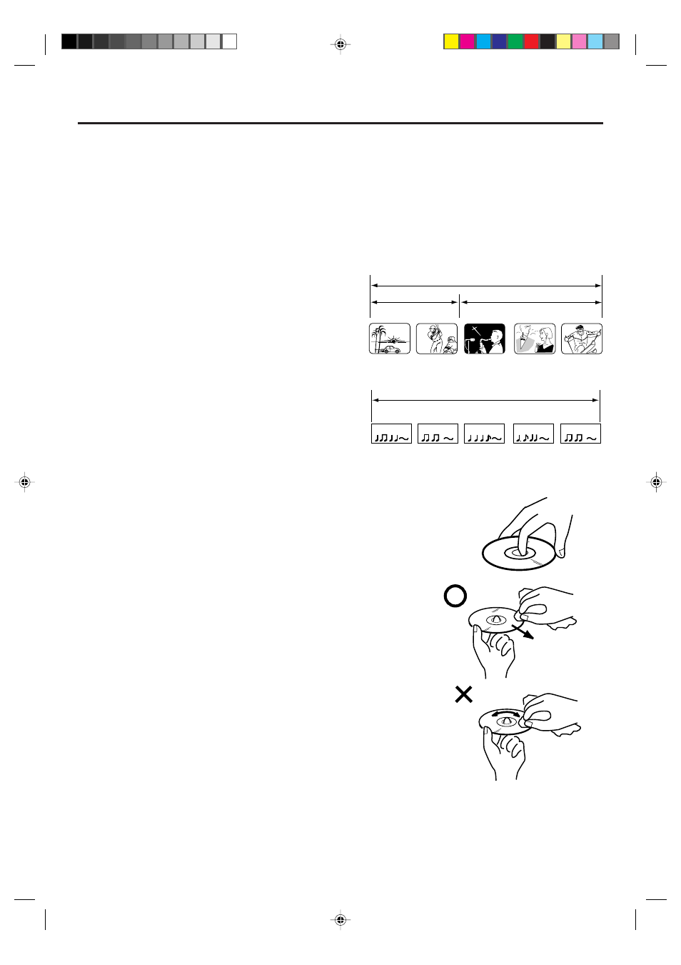 Disc playback operation, 35 disc, Title | Chapter, Video-cd/audio-cd-track, Removing disc from case, Storing disc, Cleaning disc | JVC LPT0719-001A User Manual | Page 35 / 60