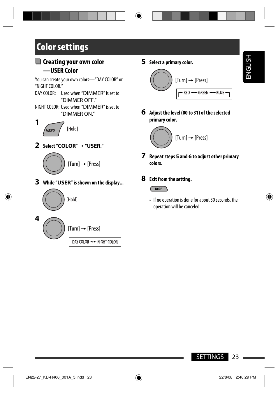 Color settings, Creating your own color —user color | JVC GET0570-001A User Manual | Page 101 / 198