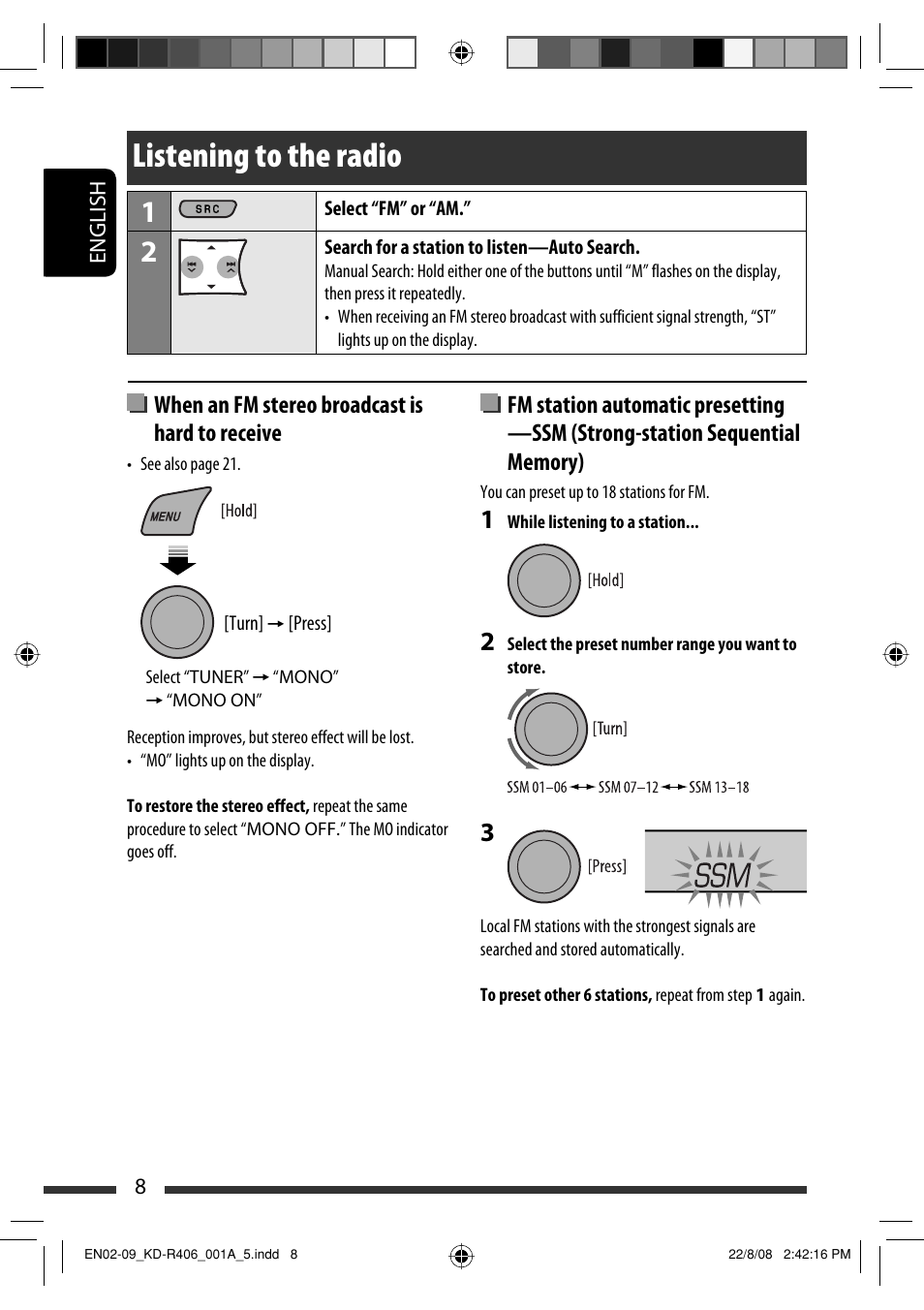 Listening to the radio, When an fm stereo broadcast is hard to receive | JVC GET0570-001A User Manual | Page 128 / 198