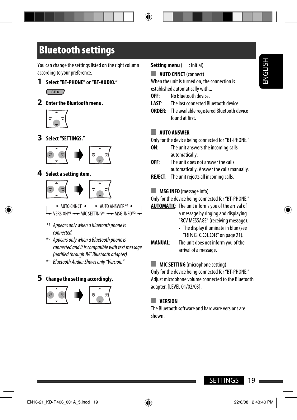 Bluetooth settings, English 19 settings | JVC GET0570-001A User Manual | Page 139 / 198