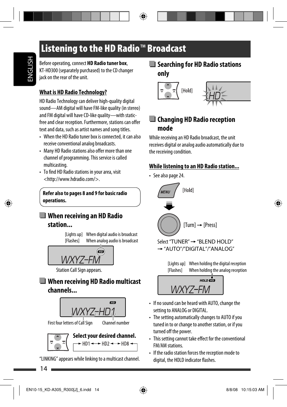 Listening to the hd radio broadcast, Listening to the hd radio ™ broadcast | JVC GET0570-001A User Manual | Page 14 / 198