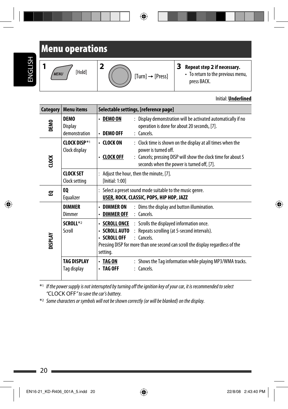 Menu operations, English 20 | JVC GET0570-001A User Manual | Page 140 / 198