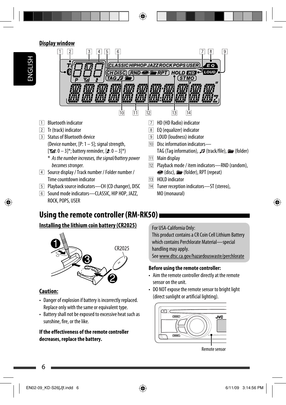 Using the remote controller (rm-rk50), English 6 | JVC GET0570-001A User Manual | Page 164 / 198