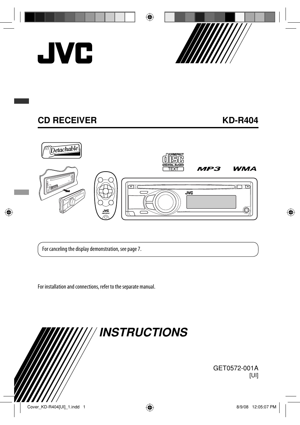 Kd-r404 ui, Instructions, Cd receiver kd-r404 | JVC GET0570-001A User Manual | Page 43 / 198