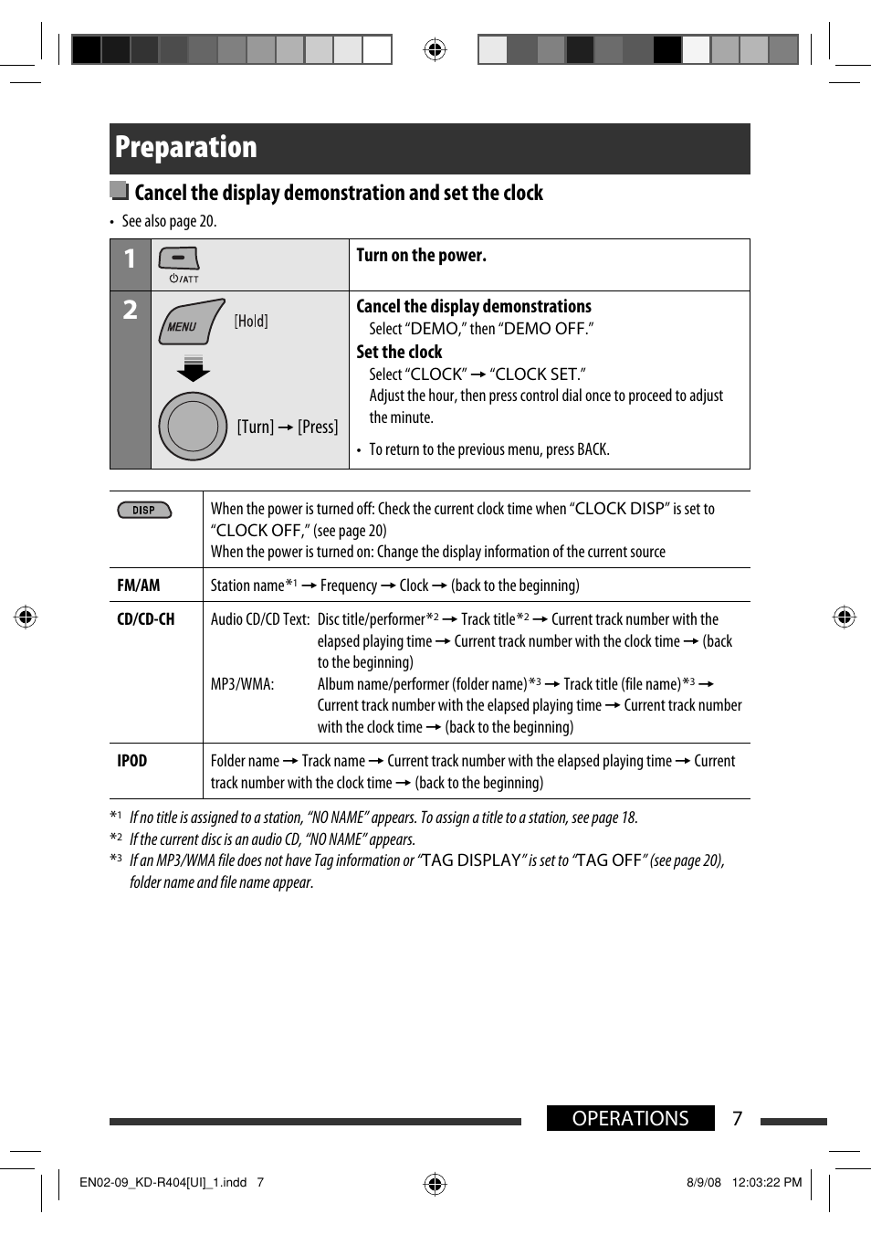 Preparation, Cancel the display demonstration and set the clock, 7operations | JVC GET0570-001A User Manual | Page 49 / 198