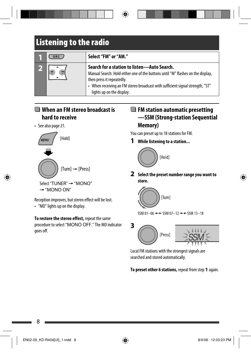 Listening to the radio, When an fm stereo broadcast is hard to receive | JVC GET0570-001A User Manual | Page 50 / 198
