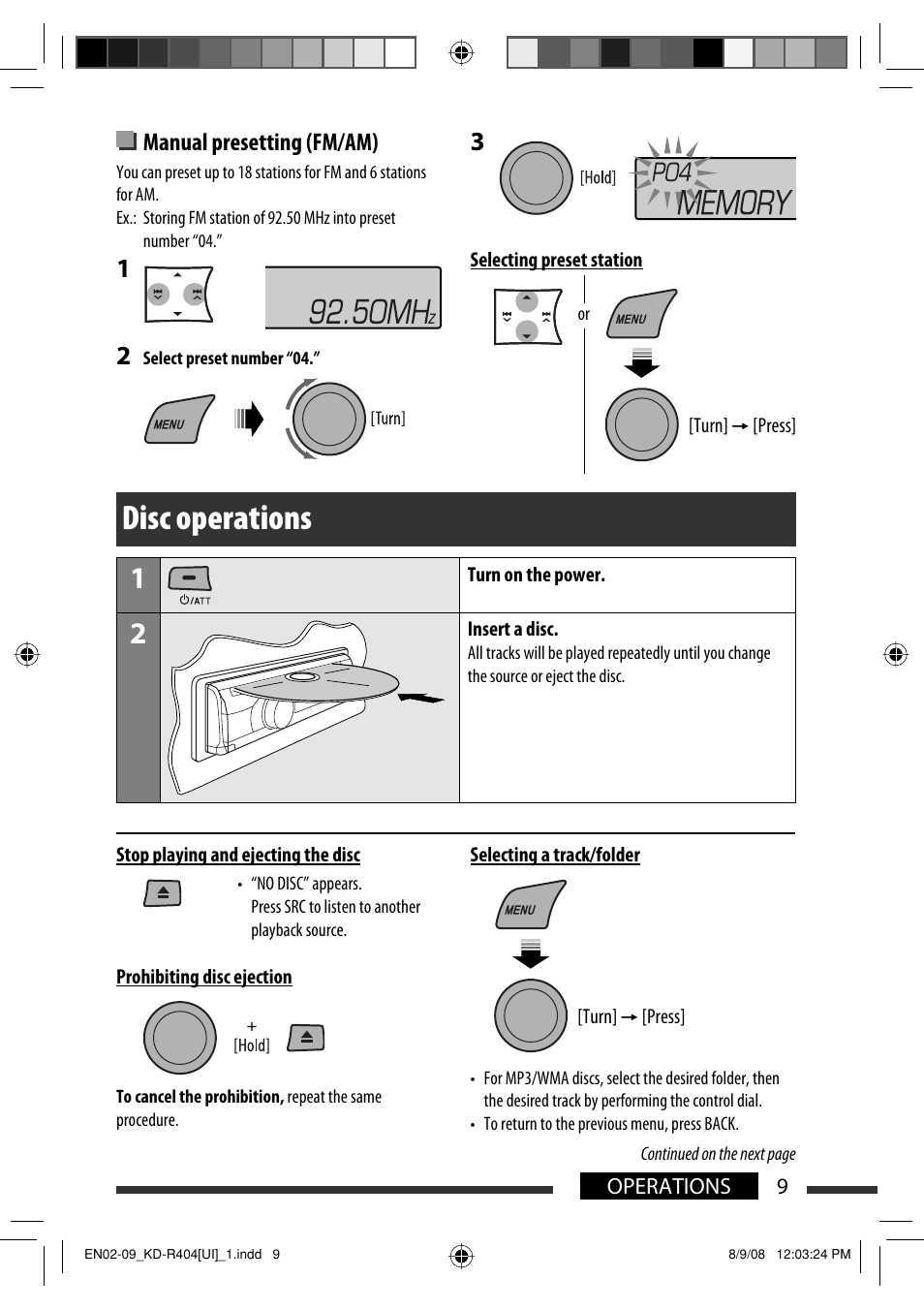 Disc operations, Manual presetting (fm/am) | JVC GET0570-001A User Manual | Page 51 / 198