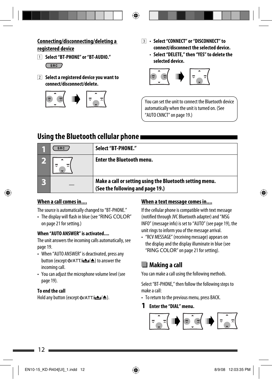 Using the bluetooth cellular phone, Making a call | JVC GET0570-001A User Manual | Page 54 / 198