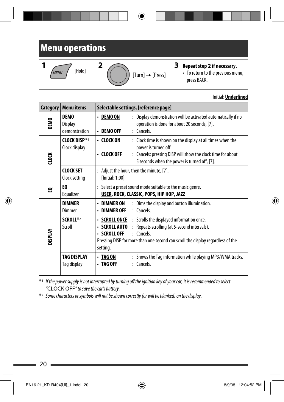 Menu operations | JVC GET0570-001A User Manual | Page 62 / 198