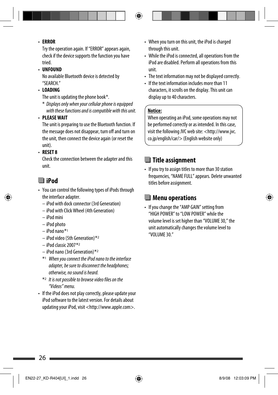 Ipod, Title assignment, Menu operations | JVC GET0570-001A User Manual | Page 68 / 198