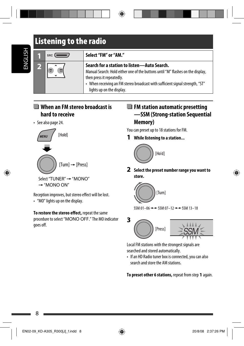 Listening to the radio, When an fm stereo broadcast is hard to receive | JVC GET0570-001A User Manual | Page 8 / 198