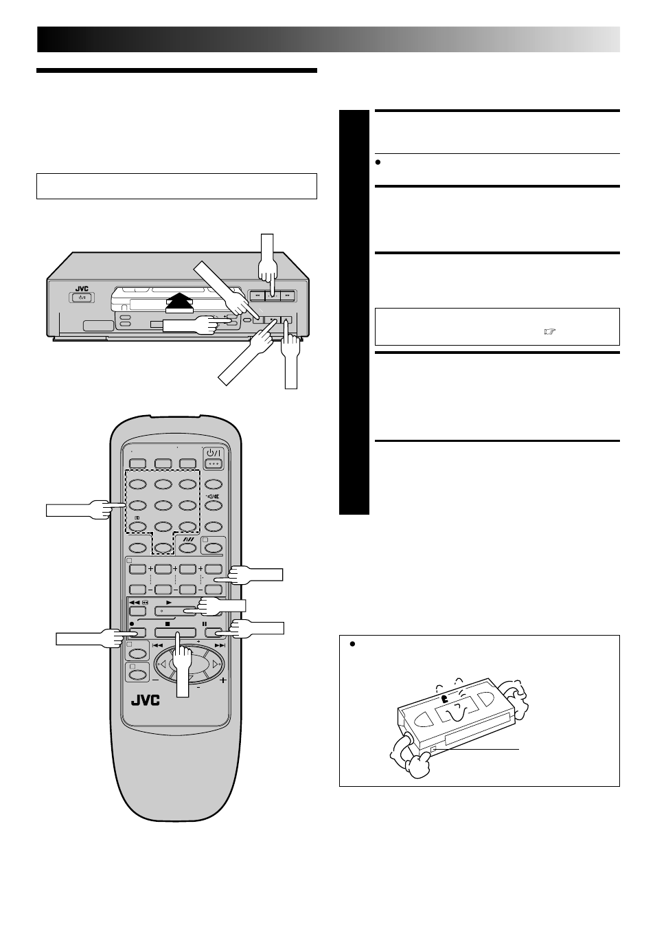 Basic recording, Load a cassette, Choose a programme | Start recording, Pause/resume recording, Stop recording, Recording, Recording resume function | JVC FST-GTK2I HR-J240E User Manual | Page 11 / 32