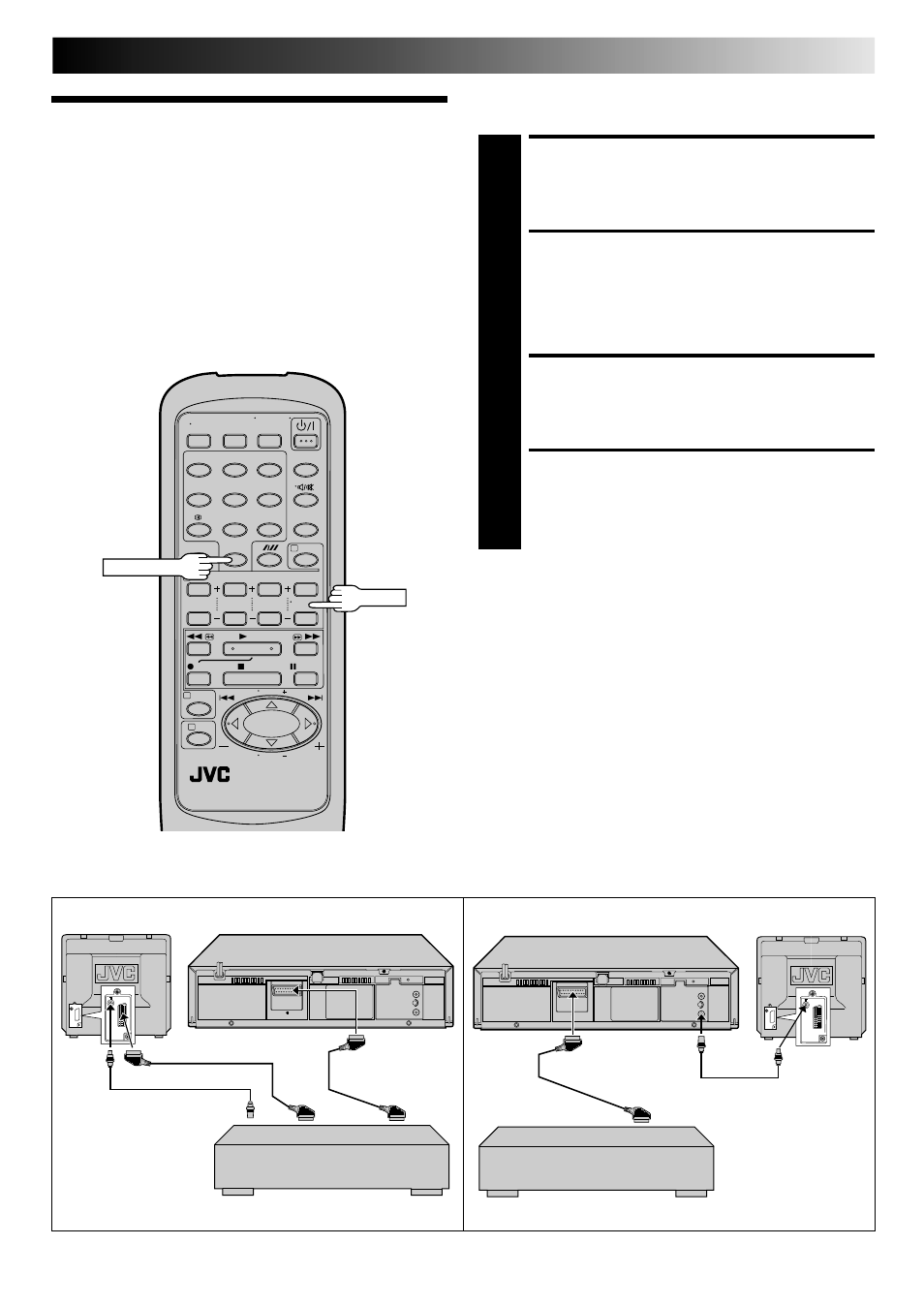 Edit to or from another video recorder, Make connections, Set recording deck’s input mode | Start source player, Start recording deck, Editing | JVC FST-GTK2I HR-J240E User Manual | Page 19 / 32