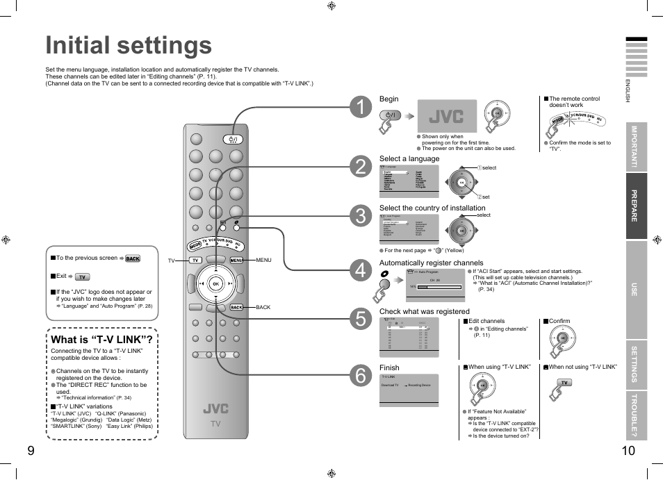 Initial settings, What is “t-v link | JVC SU LT-26E70BU User Manual | Page 9 / 22