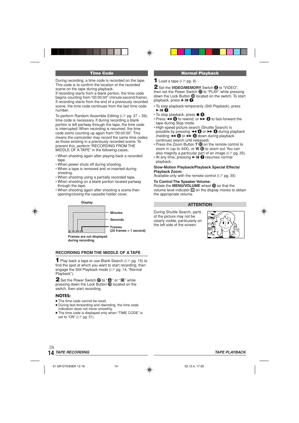 Tape playback | JVC GR-D70  EN User Manual | Page 14 / 56