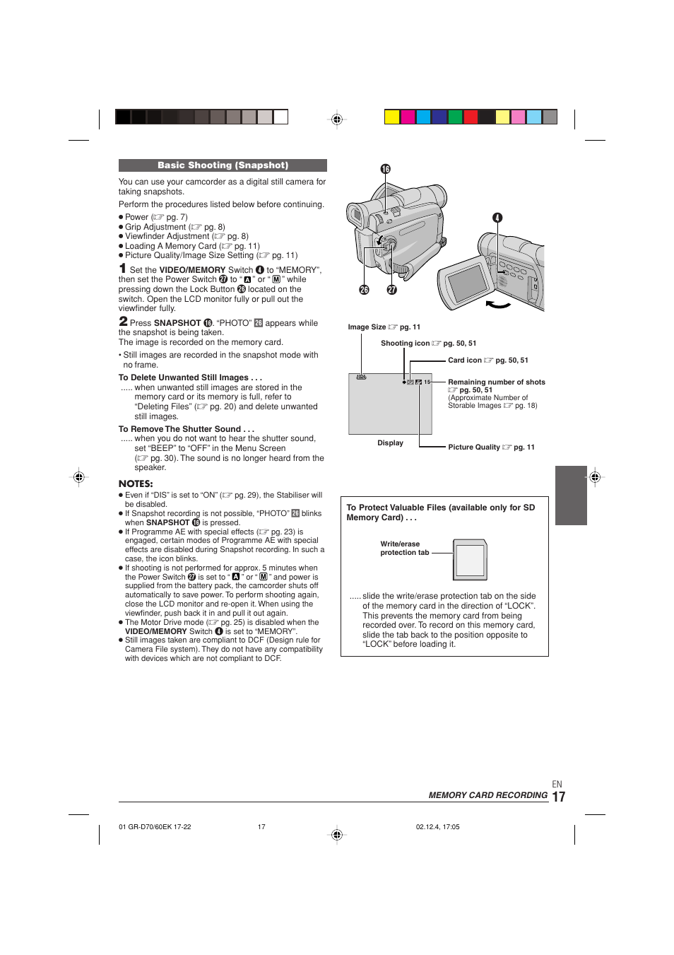 Memory card recording, U y 4 | JVC GR-D70  EN User Manual | Page 17 / 56