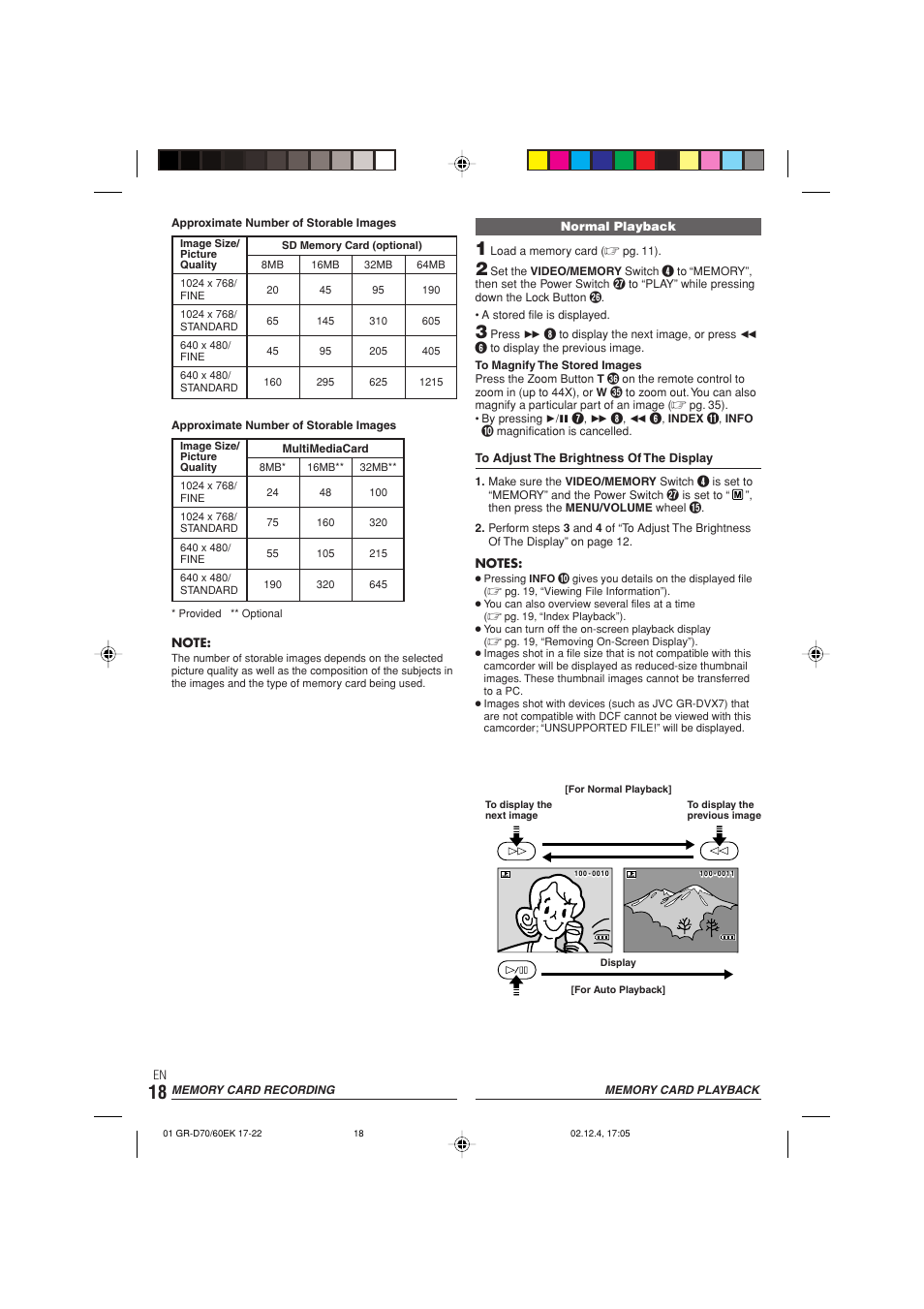 Memory card playback | JVC GR-D70  EN User Manual | Page 18 / 56