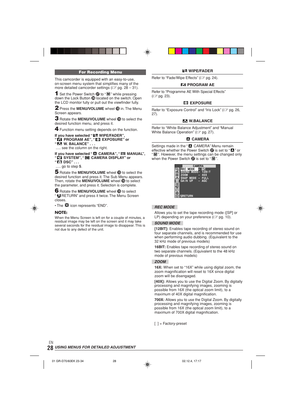 Using menus for detailed adjustment | JVC GR-D70  EN User Manual | Page 28 / 56