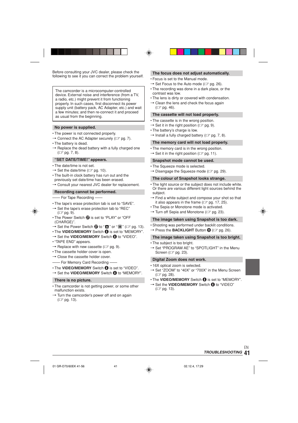 Troubleshooting | JVC GR-D70  EN User Manual | Page 41 / 56