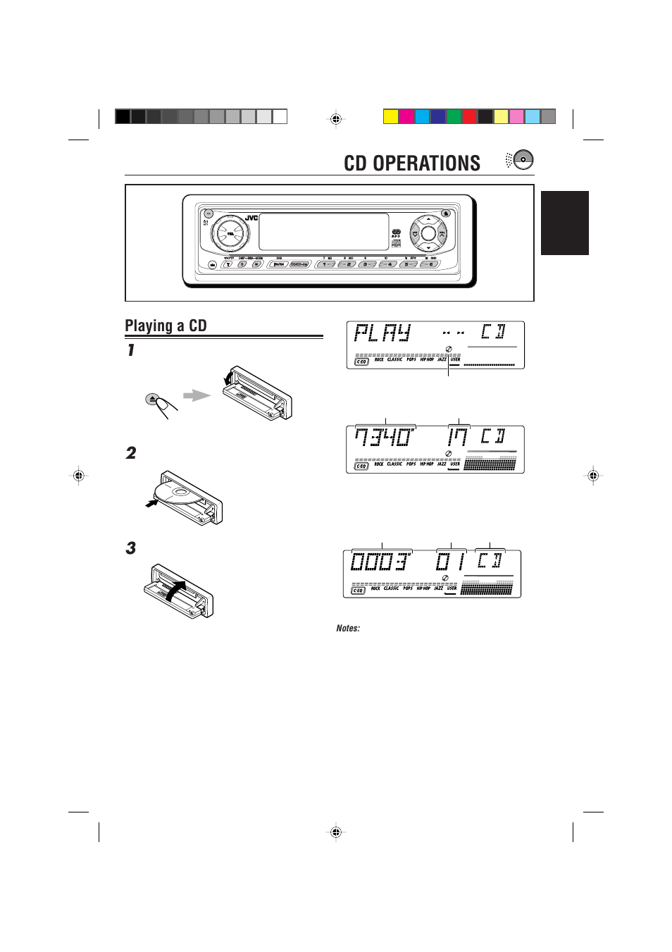 Cd operations, Playing a cd 1 | JVC GET0075-001A User Manual | Page 19 / 54