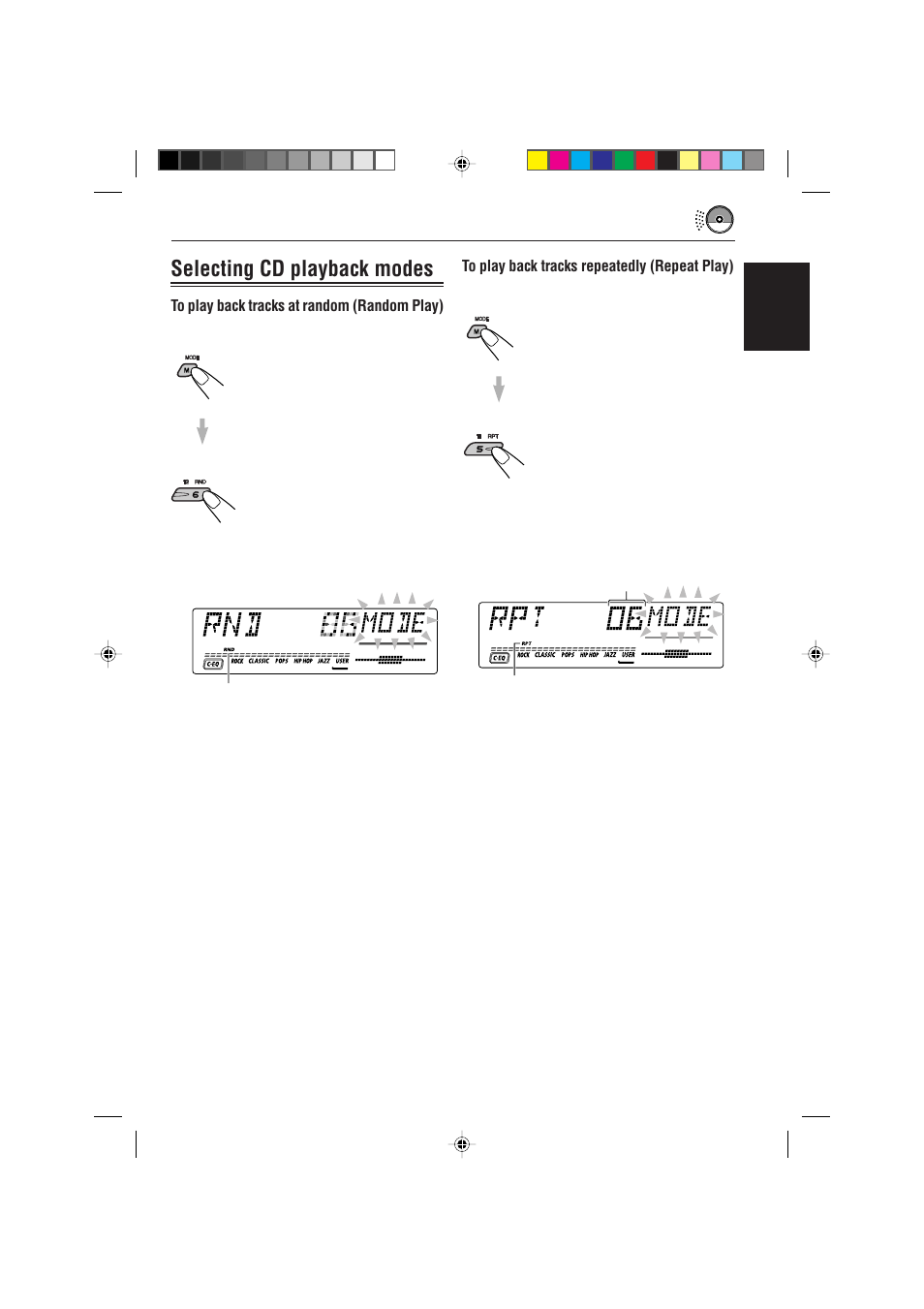 Selecting cd playback modes | JVC GET0075-001A User Manual | Page 21 / 54