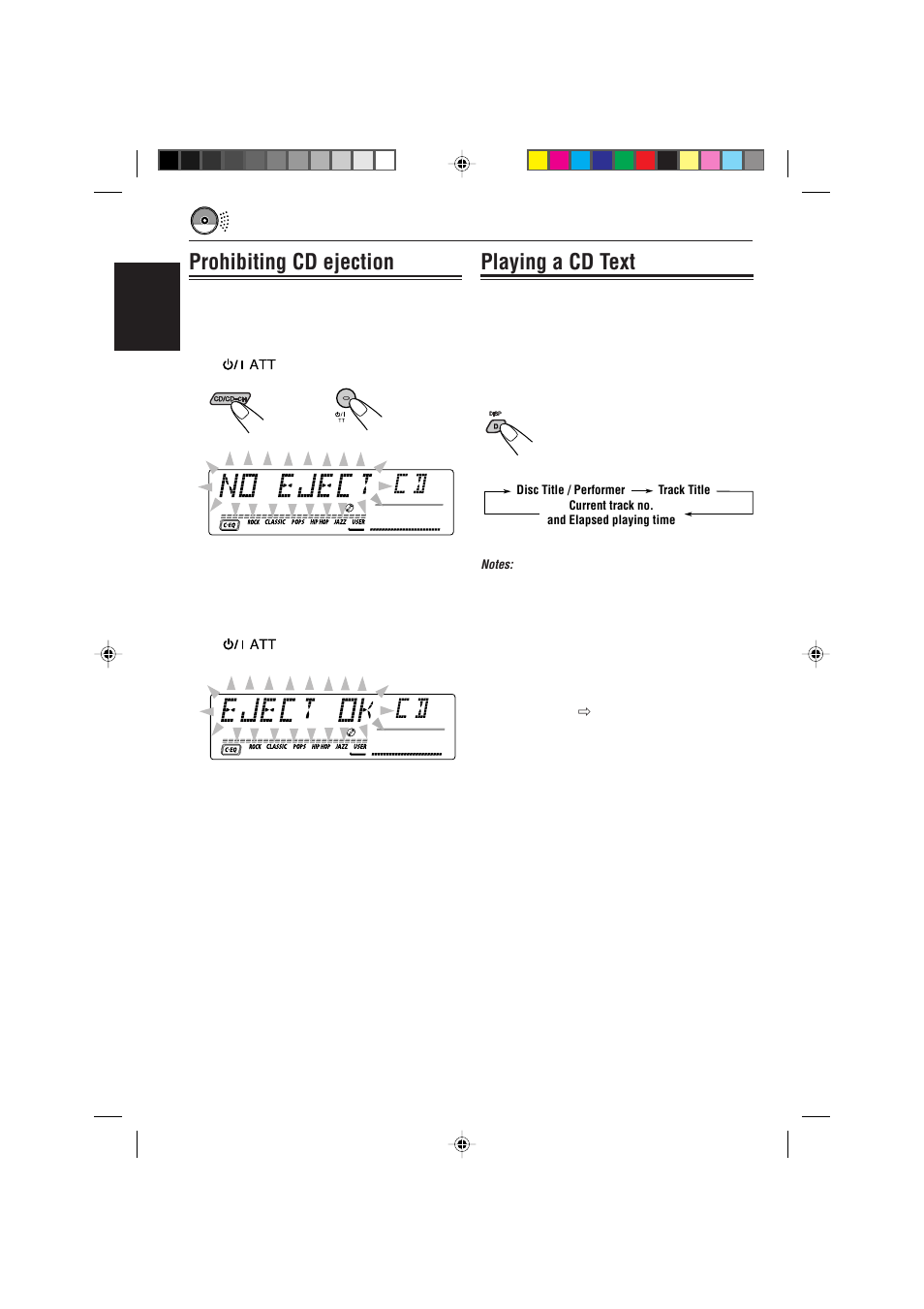 Prohibiting cd ejection, Playing a cd text, English | JVC GET0075-001A User Manual | Page 22 / 54