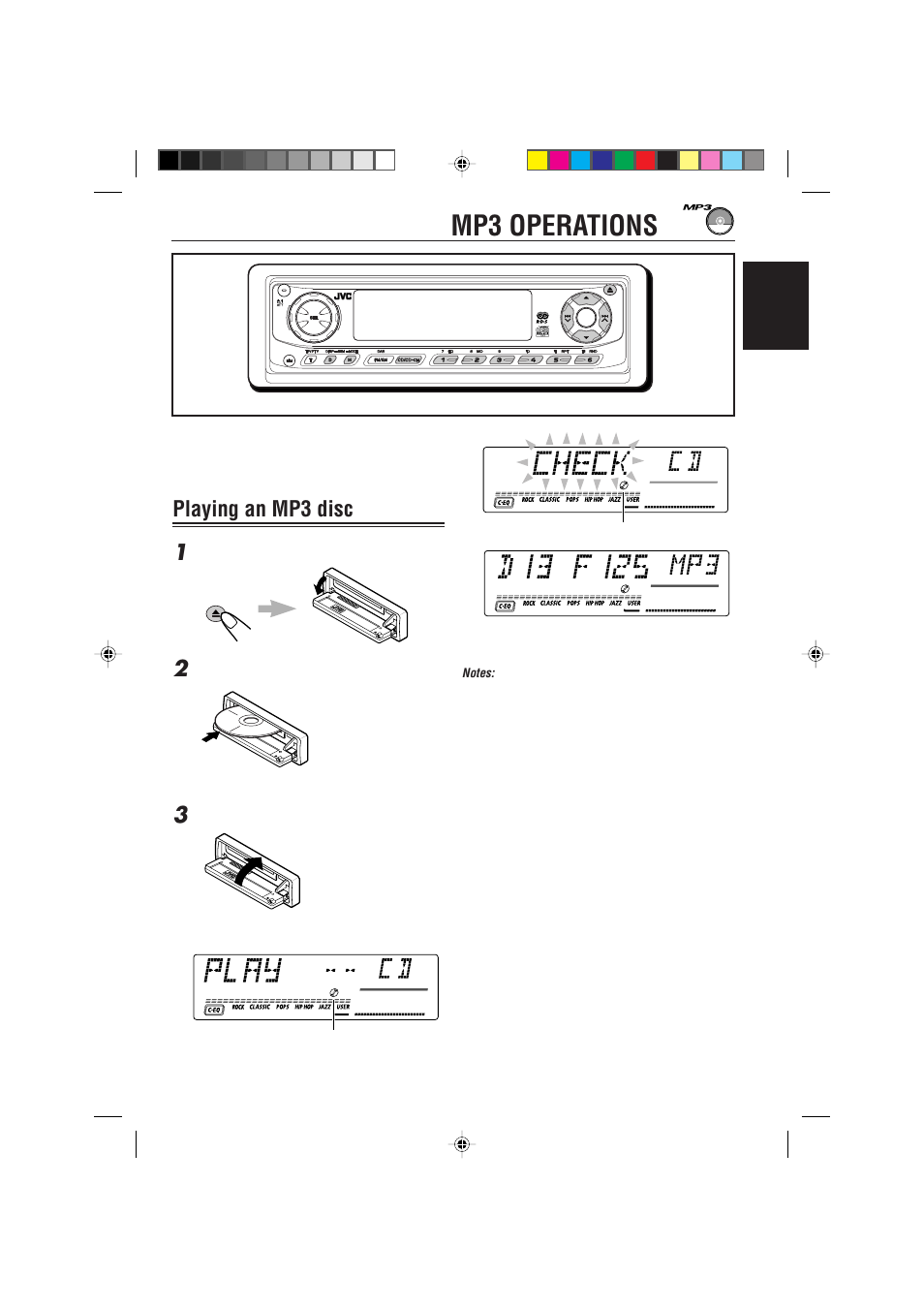 Mp3 operations, Playing an mp3 disc 1 | JVC GET0075-001A User Manual | Page 25 / 54