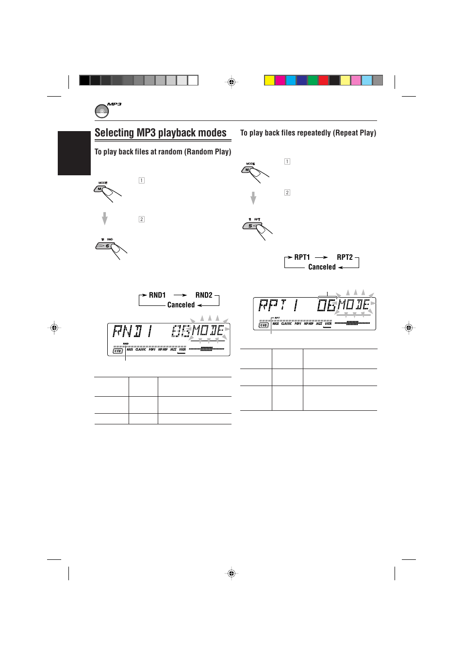 Selecting mp3 playback modes | JVC GET0075-001A User Manual | Page 28 / 54