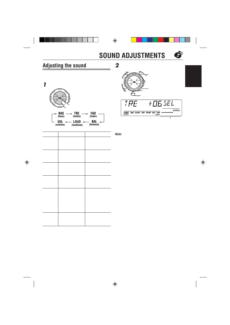 Sound adjustments, Adjusting the sound | JVC GET0075-001A User Manual | Page 29 / 54
