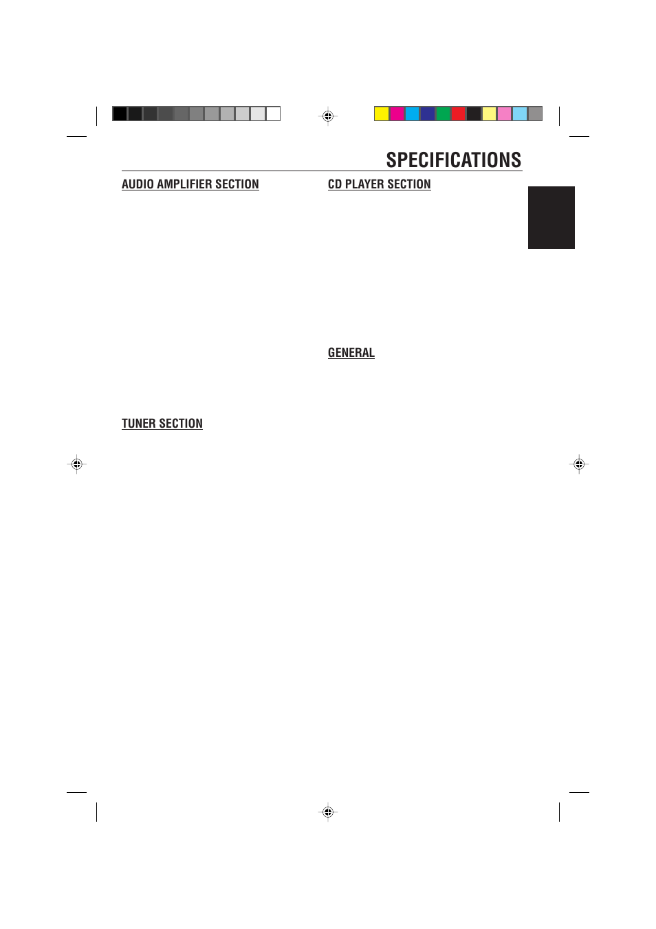 Specifications, General, English | JVC GET0075-001A User Manual | Page 49 / 54