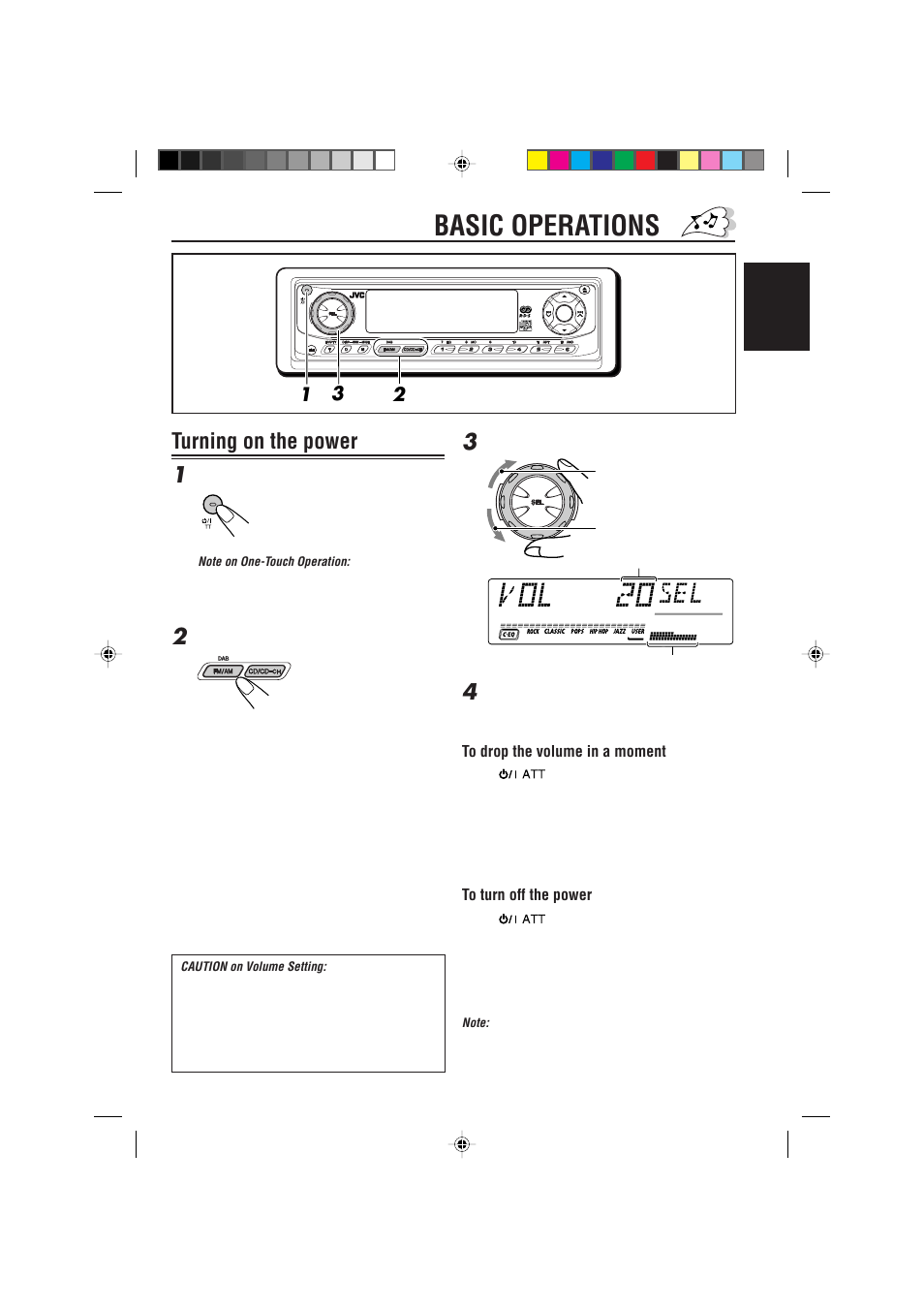 Basic operations, Turning on the power 1 | JVC GET0075-001A User Manual | Page 7 / 54