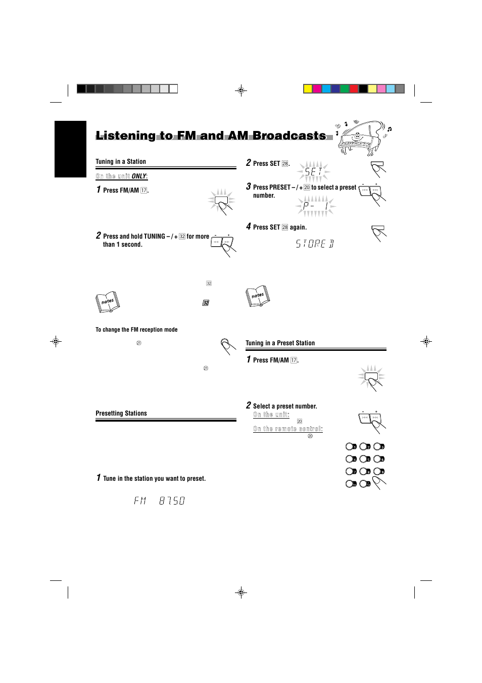 Listening to fm and am broadcasts, English | JVC CA-MXJ787V User Manual | Page 22 / 39