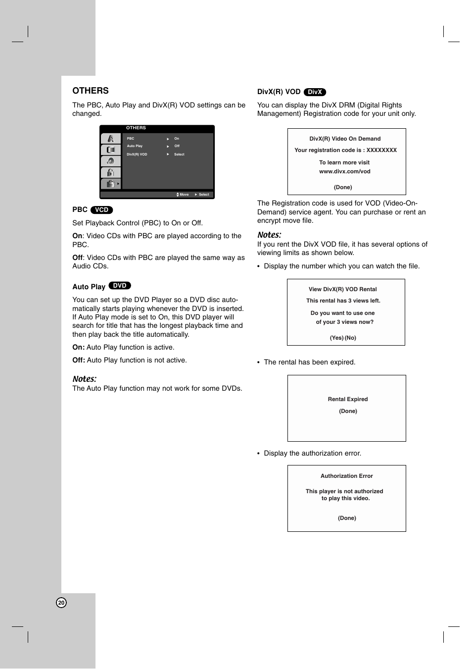 Others, Auto play, Divx(r) vod | JVC 3834RV0038A User Manual | Page 20 / 43